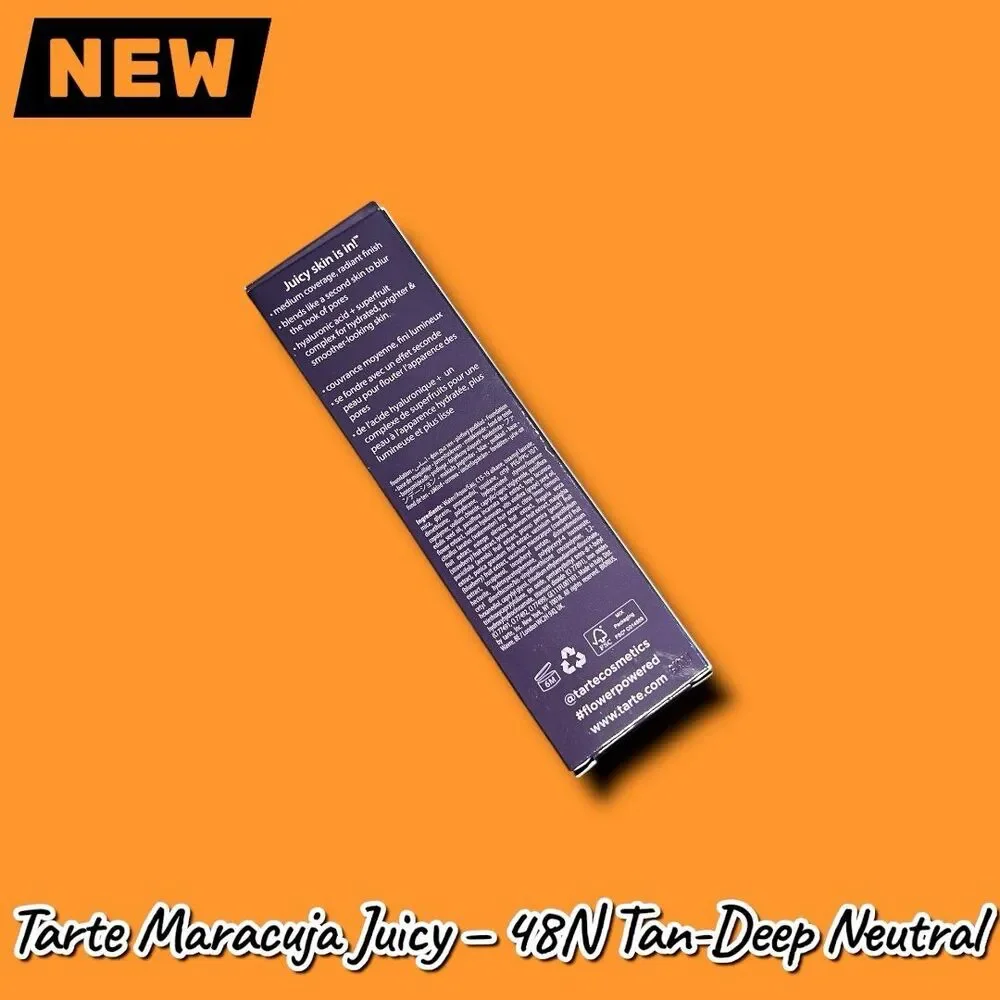 New in Box | Tarte Maracuja Juicy Glow Foundation – 48N Tan-Deep Neutral | 30 mL